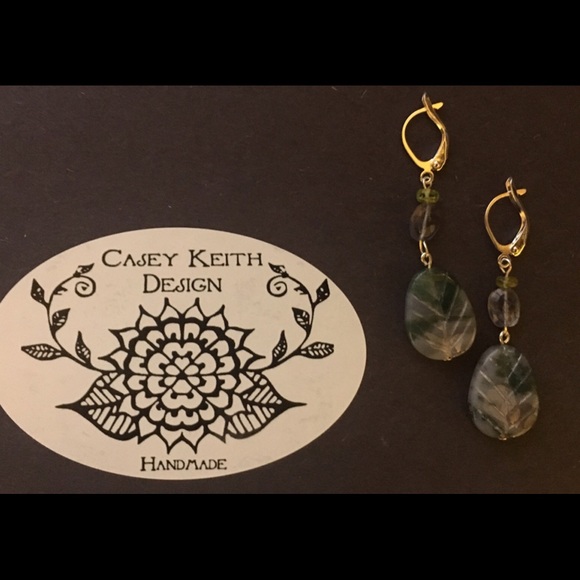 Moss Agate Leaf Earrings - Picture 4 of 6
